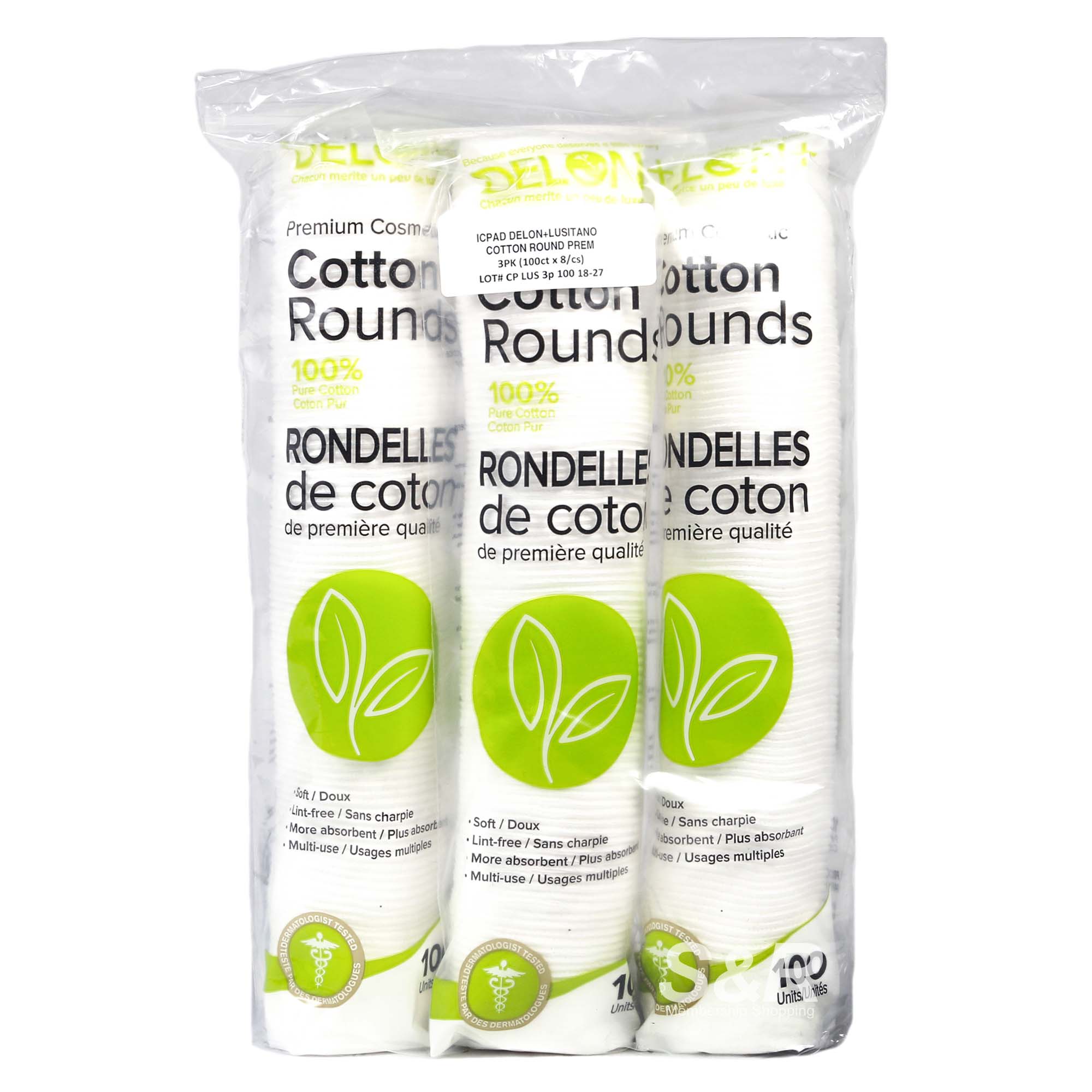 Delon+ Cotton Pads (100 sheets x 3pcs)